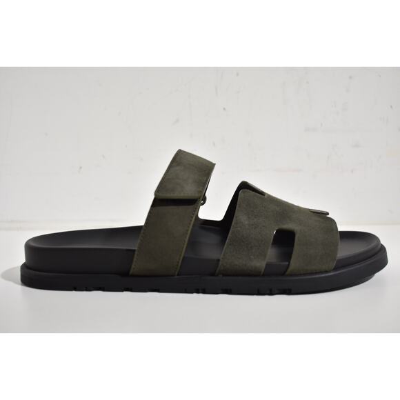 Hermes Chypre Sandal Vert Foret Green Black H Logo Slide Slip On Flop Flat 44 11 - Picture 2 of 12